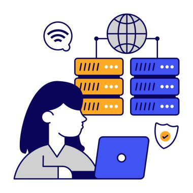 Küresel sunucunun düz simge tasarımı