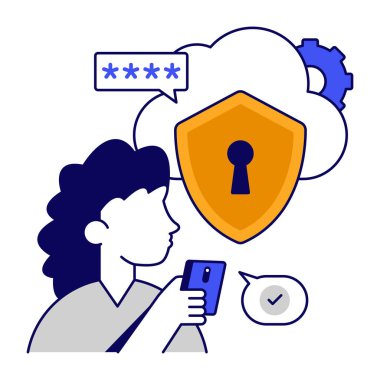 Bulut güvenliğinin kavramsal düz tasarım simgesi