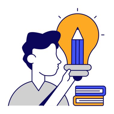 Ampulün içindeki kalem, yaratıcı yazı simgesinin düz tasarımı