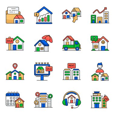 Binalar düz simgeler kümesi