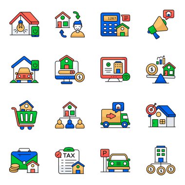 Özellik ve Özellik Düz Simgelerinin Seti