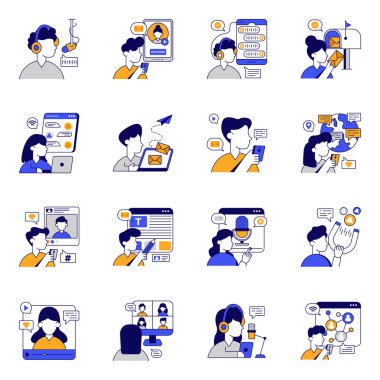 Sohbet Eden Düz Simgeler Seti