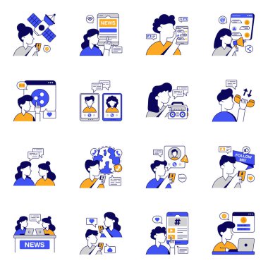 İletişim ve İletişim Düz Simgeleri Seti