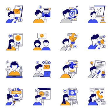 İletişim ve Sohbet Düz Simgeleri Seti