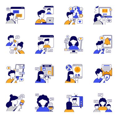 İletişim Düz Simgeleri Kümesi 