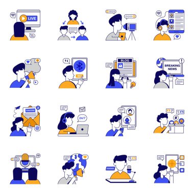 İletişim ve Sosyal Medya Düz Simgeleri Seti