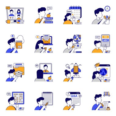 Çalışma Düz Simgeleri Seti