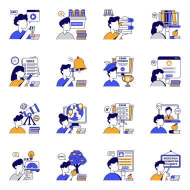 Eğitim ve Çalışma Düz Simgeleri Seti