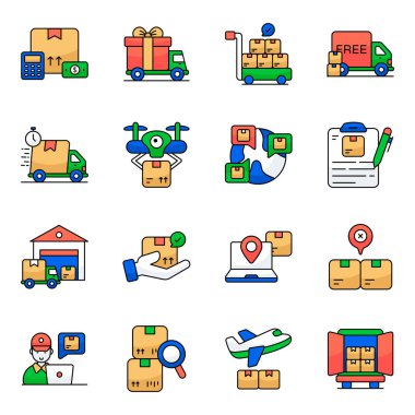 Kargo Düz Simgeleri Seti
