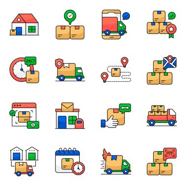 Kargo ve Sevkiyat Düz Simgeleri
