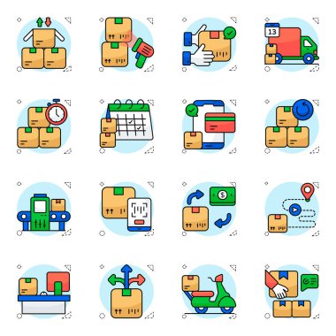 Lojistik teslim düz simgeler kümesi