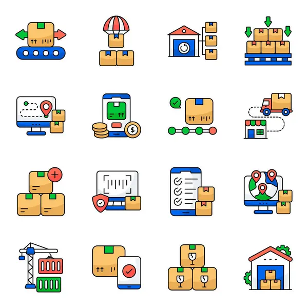 Lojistik ve Kargo Düz Simgeleri Seti