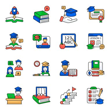 Çalışma ve Okuma Düz Simgesi Paketi 