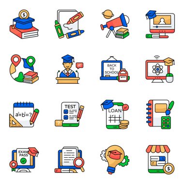 Çevrimiçi Bilgi Düz Simgesi Paketi