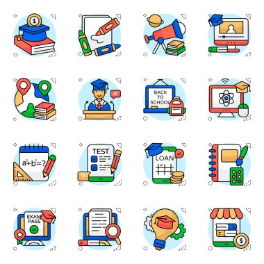 Çevrimiçi Bilgi Düz Simgesi Paketi