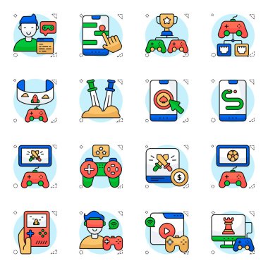 Bilgisayar Oyunları Düz Simgeleri Seti 