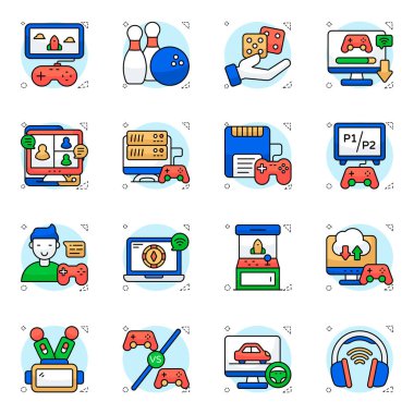 Video Oyun Düz Simgeleri Seti 