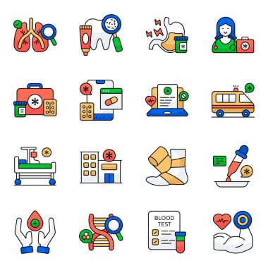 Sağlık Hizmetleri Düz Simgeleri Seti 