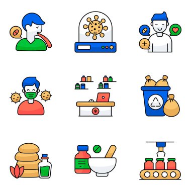 Diş Hekimliği Düz Simgeleri Seti 