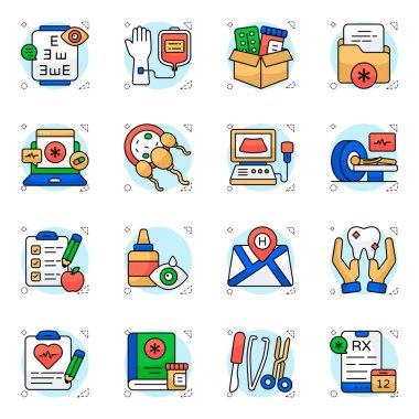 Eczacılık Düz Simgeleri Seti 