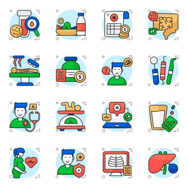 Sağlık ve Eczane Flat Simgeleri 