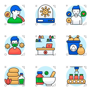 Diş Hekimliği Düz Simgeleri Seti 