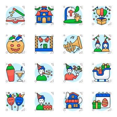 Yeni Yıl Partisi Düz Simgesi Paketi