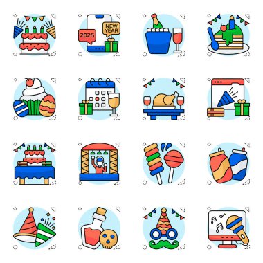 Kutlama Aksesuarları Paketi Düz Simgesi