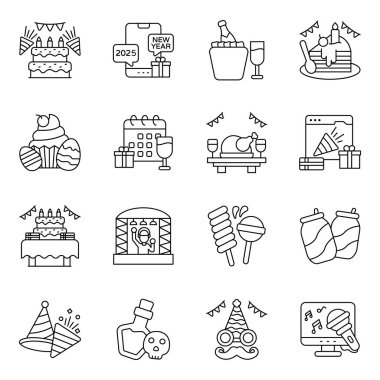 Kutlama Aksesuarları Paketi Doğrusal Simgesi
