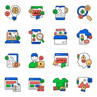 Kodlama Düz Simgeleri Seti