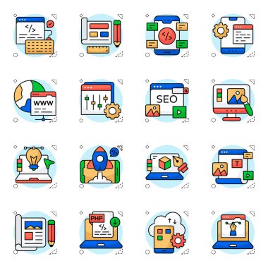 Grafik Tasarımlı Düz Simgeler Seti