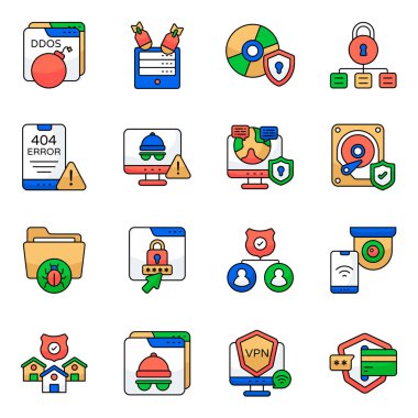 Koruma ve Kalkan Düz Simgesi Paketi 