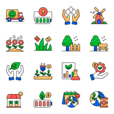 Ekoloji ve Doğa Düz Simgeleri Seti 