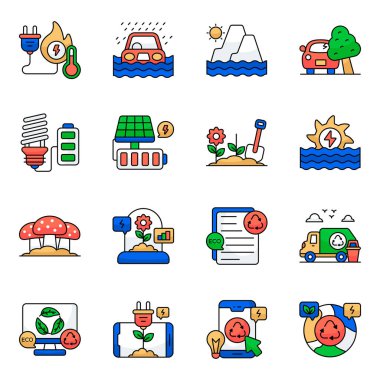 Çevre ve Doğa Düz Simgelerinin Seti 