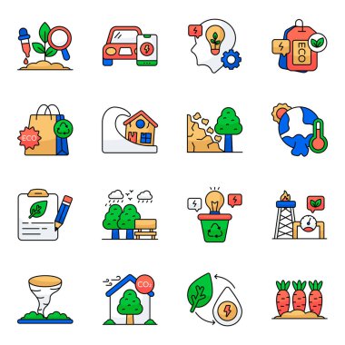 Yeşil Ortam Düz Simgelerinin Kümesi 