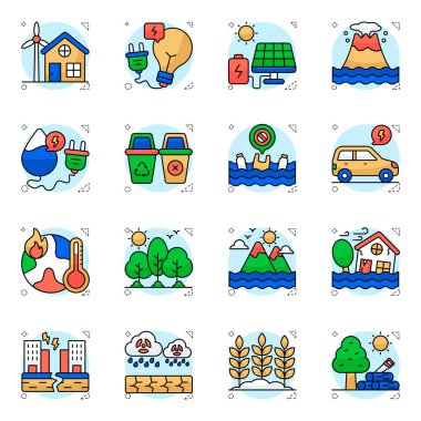 Ekoloji Düz Simgeleri Seti 