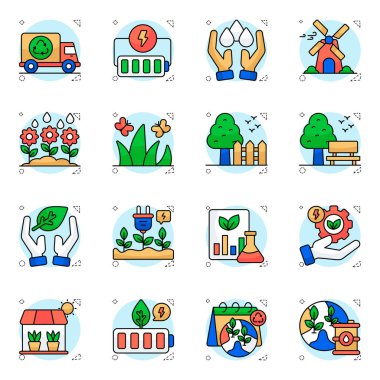 Ekoloji ve Doğa Düz Simgeleri Seti 