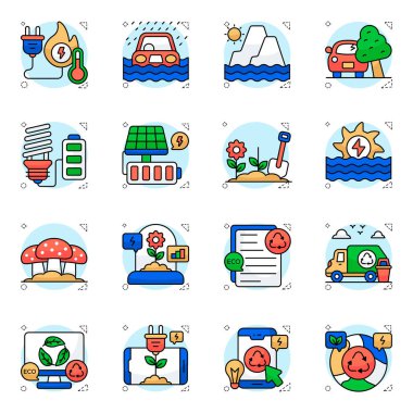 Çevre ve Doğa Düz Simgelerinin Seti 