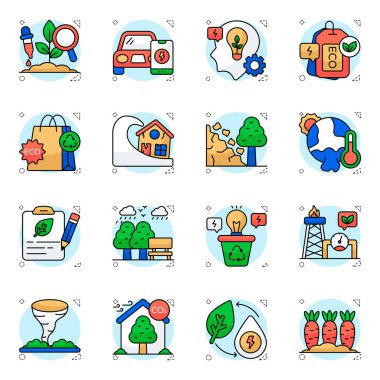 Yeşil Ortam Düz Simgelerinin Kümesi 