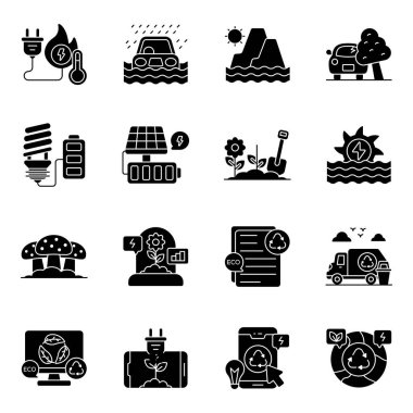 Çevre ve Doğa Katı Simgelerinin Seti 