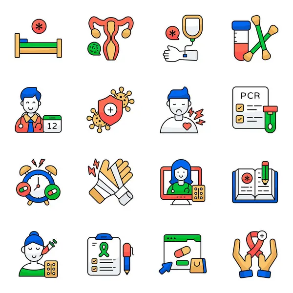 Tıbbi Ekipman Düz Simgeleri 