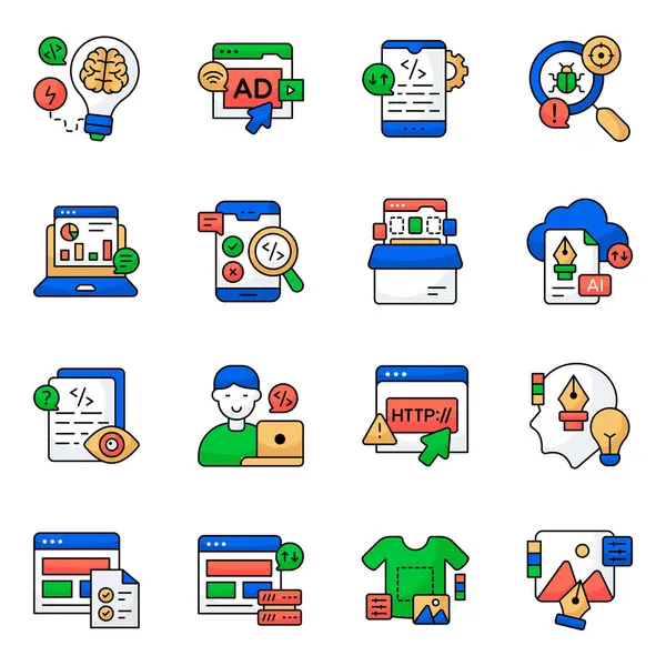 Kodlama Düz Simgeleri Seti