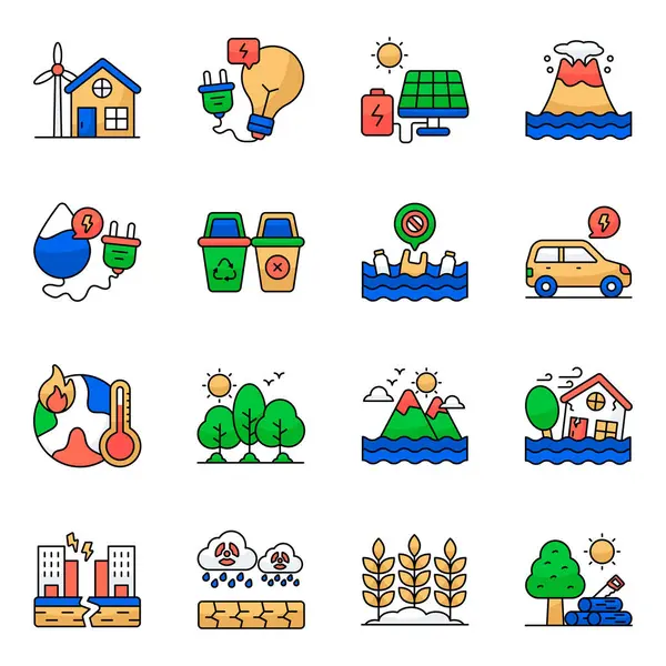 Ekoloji Düz Simgeleri Seti 