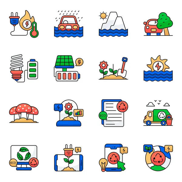 Çevre ve Doğa Düz Simgelerinin Seti 