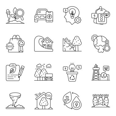 Set Of Green Environment line Icons 