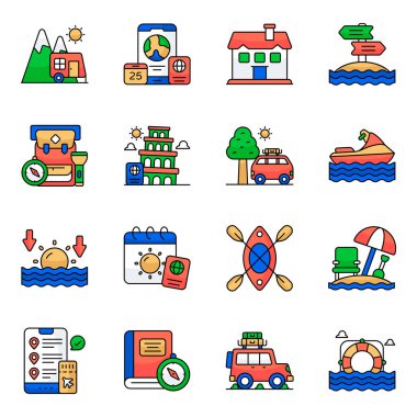 Seyahat ve Seyahat Düz Simgeleri 