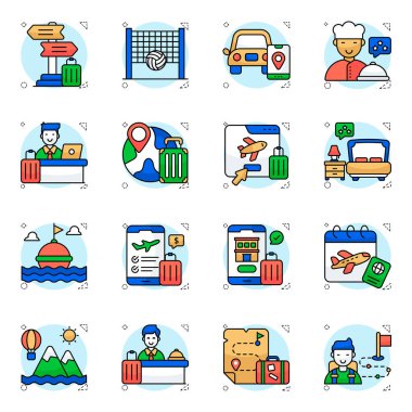 Seyahat ve Tur Düz Simgeleri Seti 