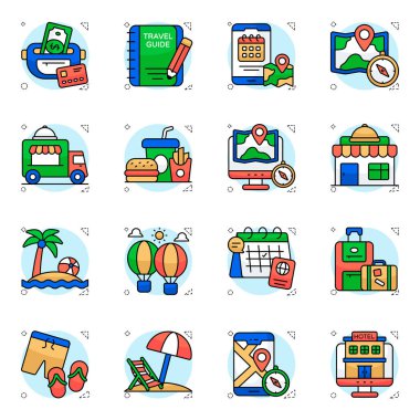 Otel ve Seyahat Düz Simgeleri Seti 