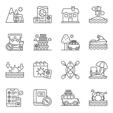 Seyahat ve Seyahat Doğrusal Simgeleri Kümesi 