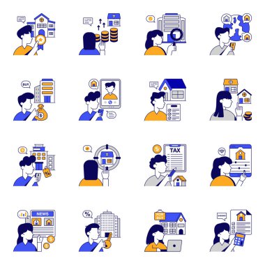 Özellik ve Özellik Düz Simgelerinin Seti 